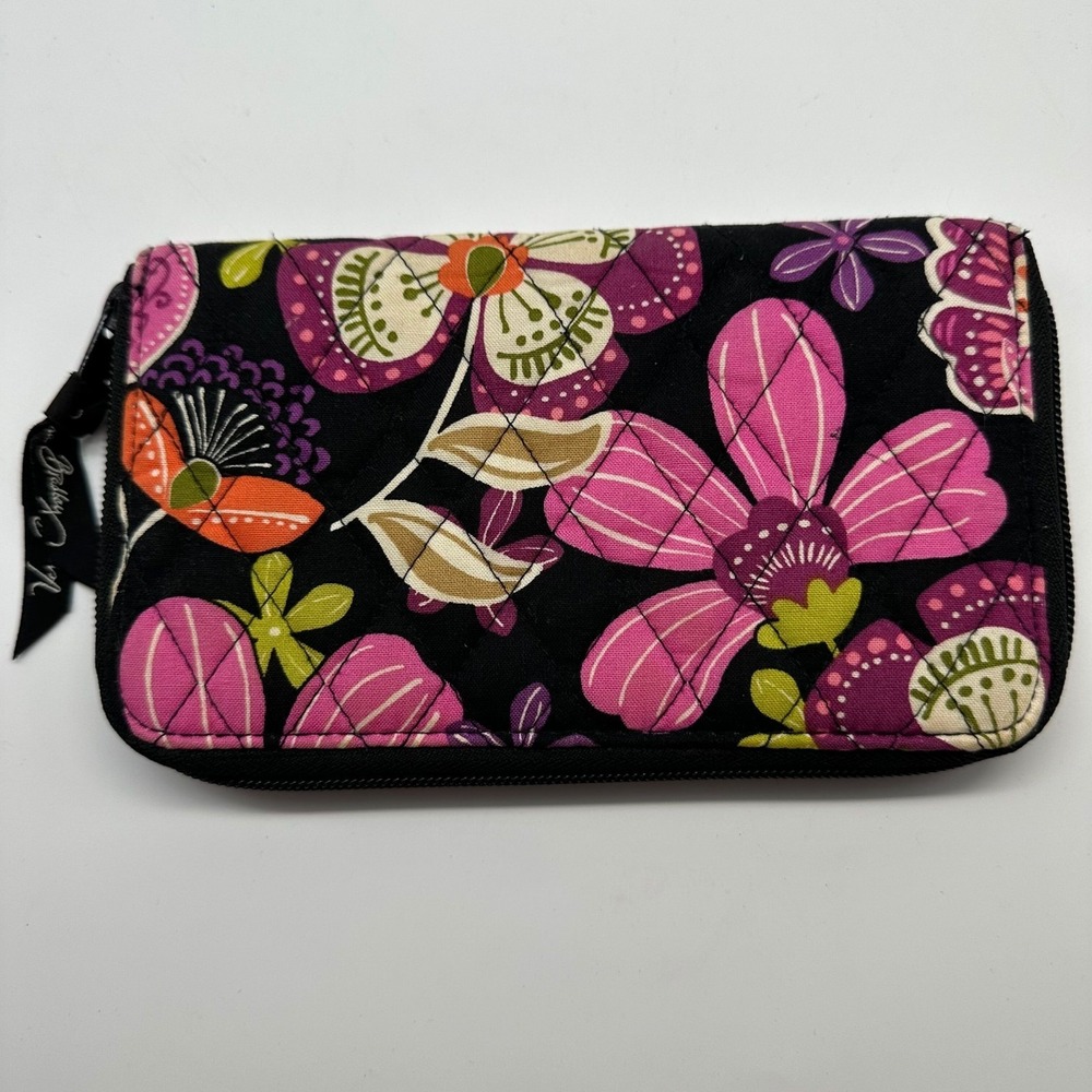 Vera Bradley Wallet Pirouette Pink Black Floral Zip